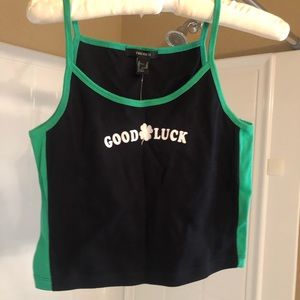 NWT! Black & Green crop tank! “Good luck”